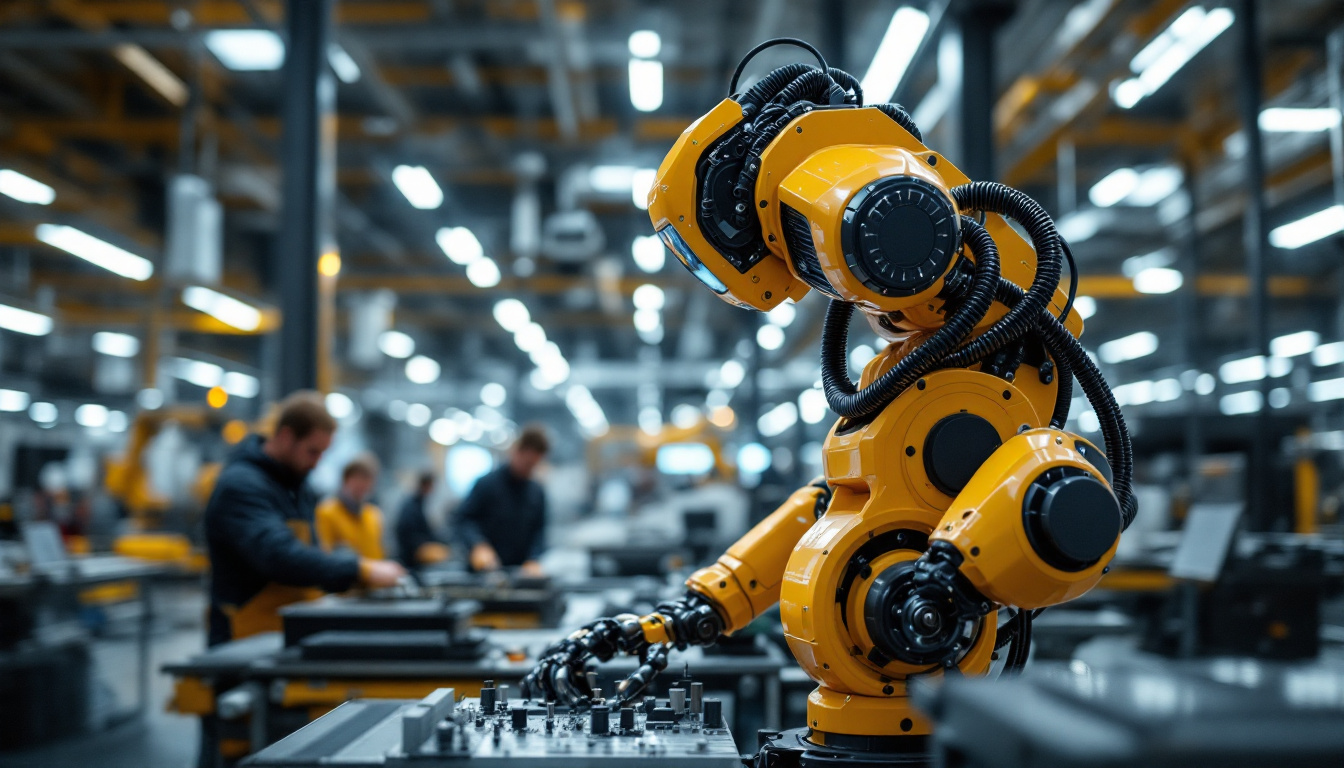 A photograph of a mir500 industrial robot in action within a modern manufacturing environment