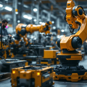 A photograph of a mobile cobot in action within an industrial setting