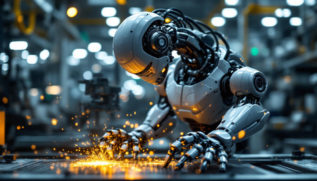 A photograph of a sleek industrial robot in action