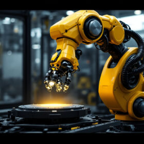 A photograph of a ur10 industrial robot in action