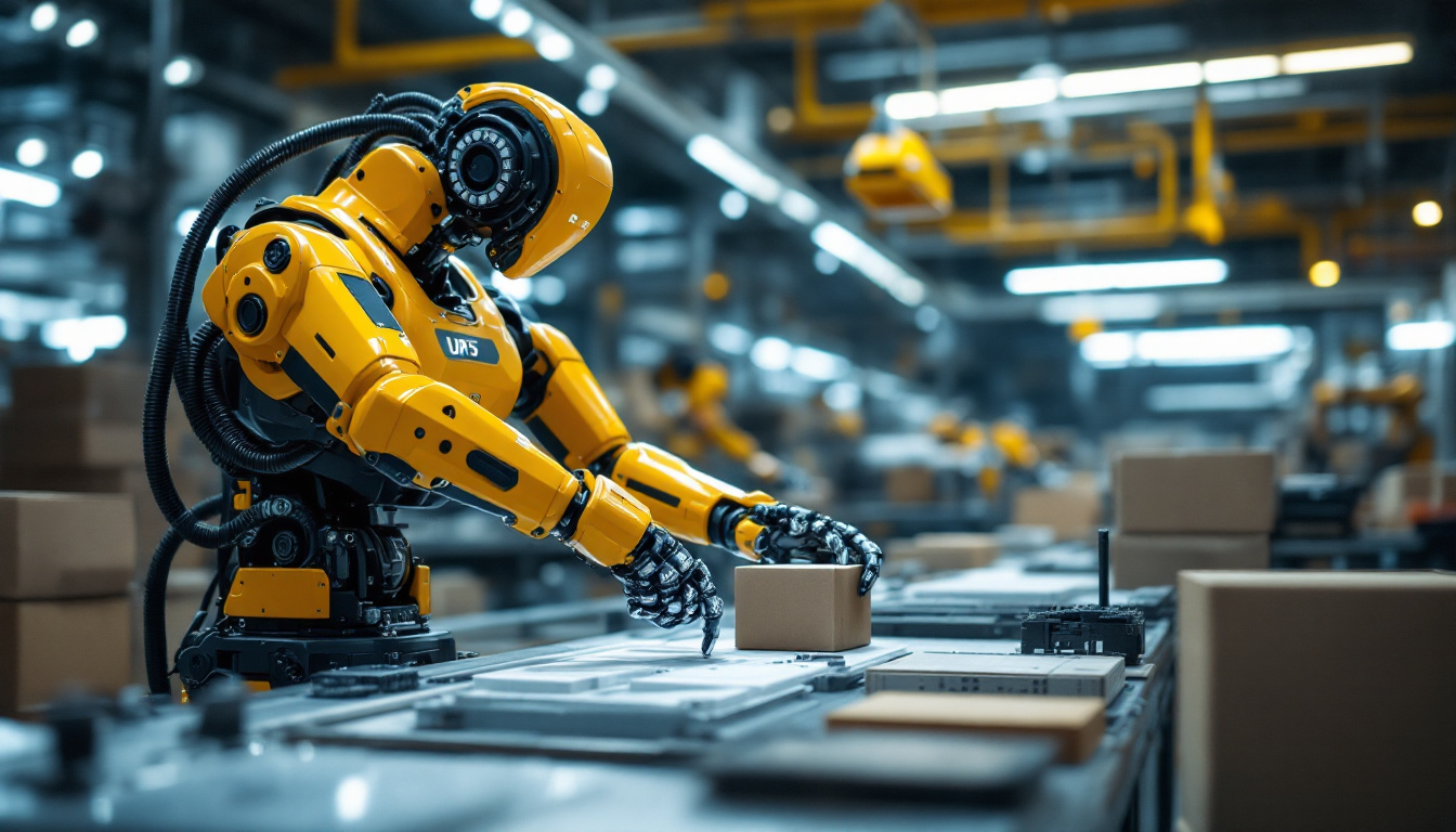 A photograph of a ur5 robot in an industrial setting