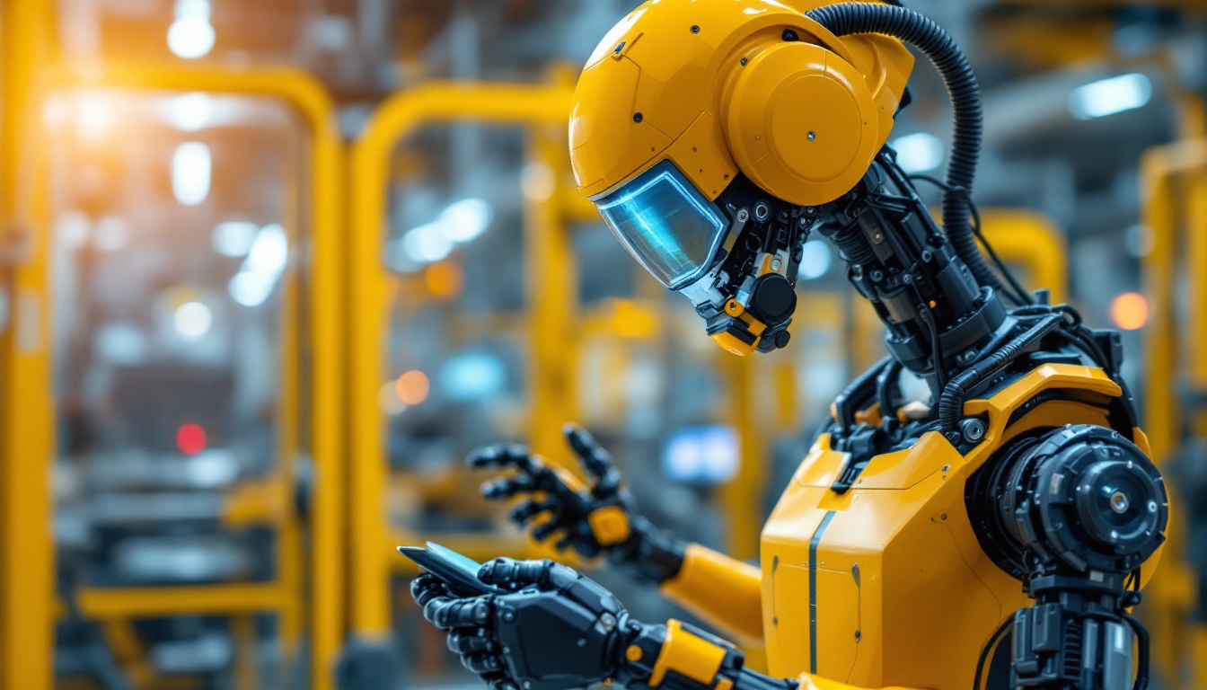 A photograph of a high-tech industrial robot in action