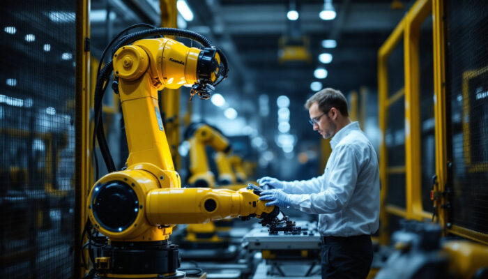 A photograph of capture a photograph of a kawasaki collaborative robot (cobot) in action