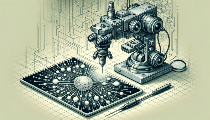 A high-tech microscope inspection robot equipped with advanced sensors and cameras
