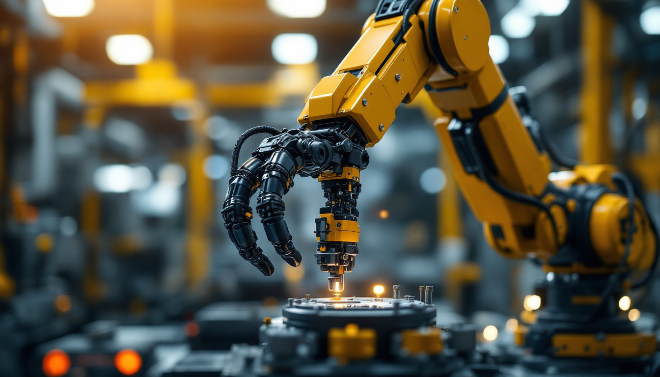 A photograph of a sleek industrial robotic arm in action