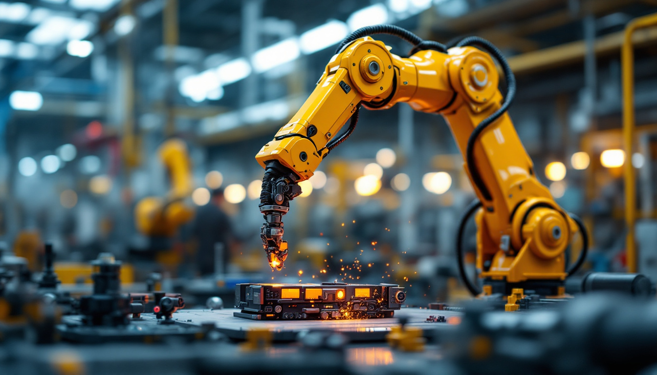 A photograph of a sleek industrial robotic arm in action