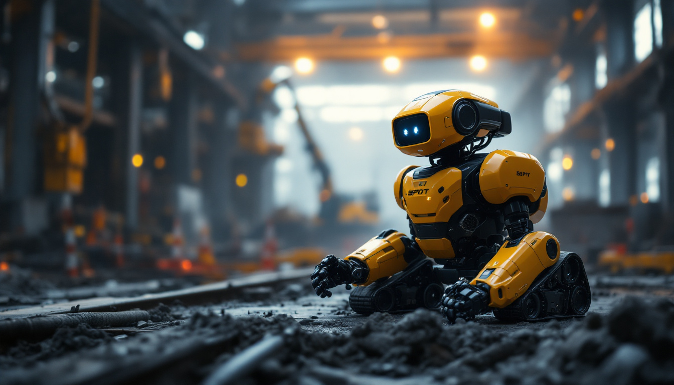 A photograph of capture a photograph of boston dynamics' spot robot in an industrial setting