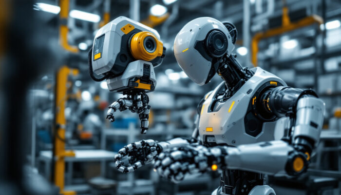 A photograph of a modern industrial robot in action within a manufacturing environment
