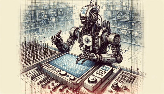An advanced robotic device interacting with various buttons