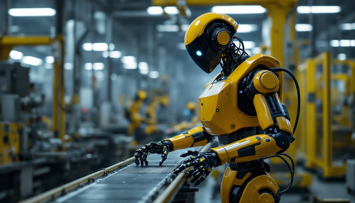A photograph of a dynamic scene featuring atlas the robot in an industrial setting