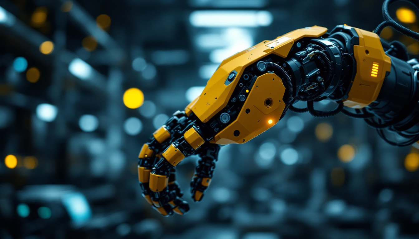 A photograph of a close-up of a robotic arm in action