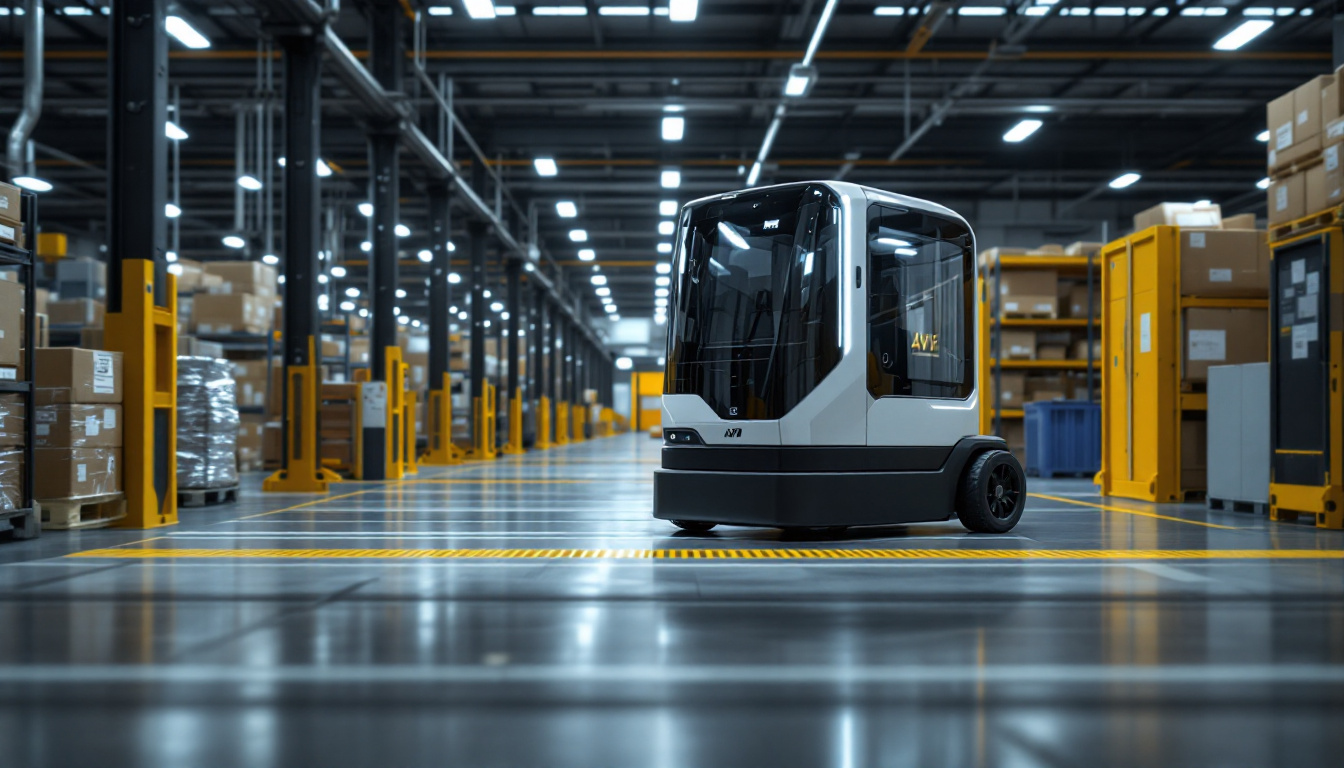 A photograph of a mir agv (automated guided vehicle) in action within an industrial setting