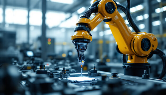 A photograph of capture a photograph of a robotic arm equipped with a variety of end effectors