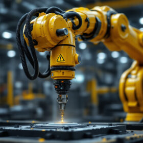 A photograph of a robotic arm in an industrial setting