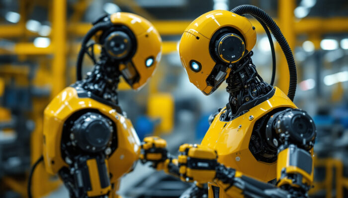 A photograph of a sleek industrial robot in action