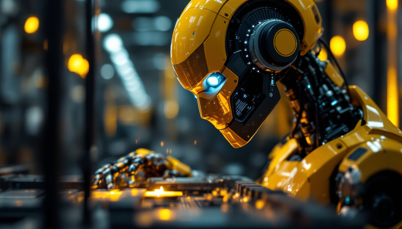 A photograph of a sleek industrial robot in action