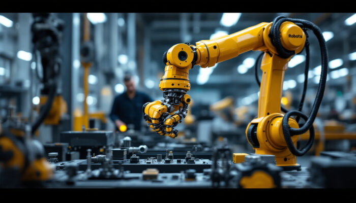 A photograph of a universal robots ur10 robotic arm in action