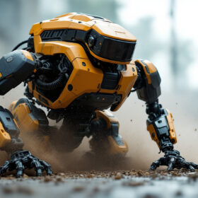 A photograph of a military robot in action