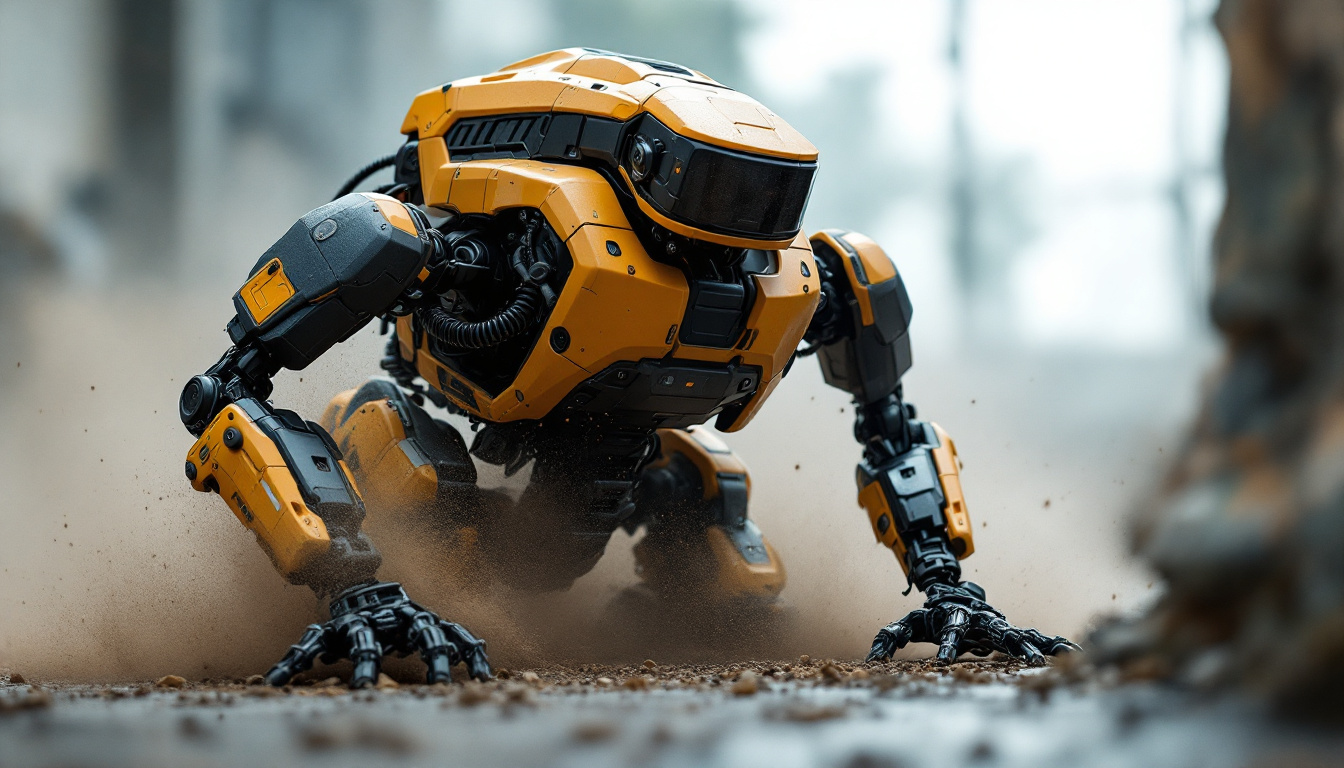 A photograph of a military robot in action