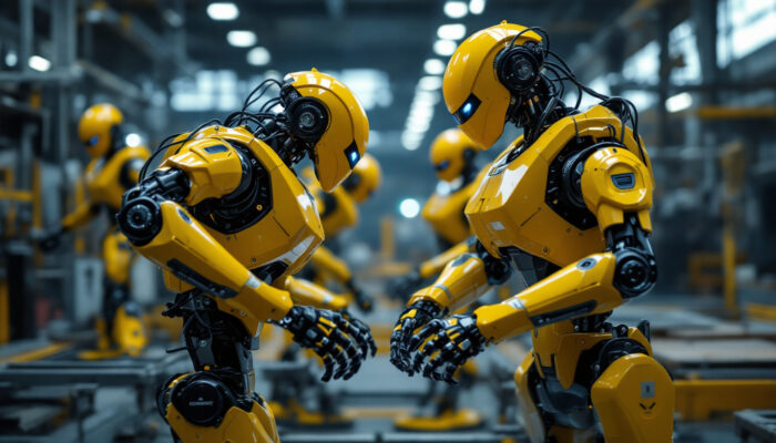 A photograph of a boston dynamics robot in action within an industrial setting