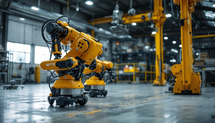 A photograph of a boston dynamics robot in action within an industrial setting