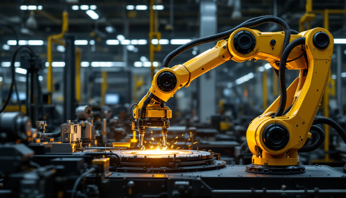 A photograph of a sleek industrial robotic arm in action