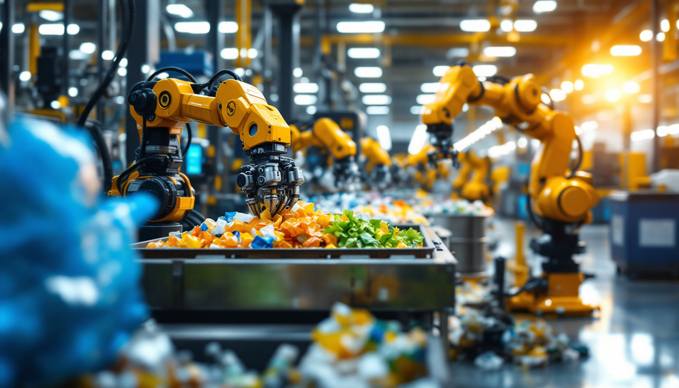 A photograph of a high-tech automated recycling center in action