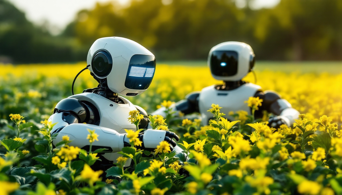 A photograph of a modern agricultural robot in action