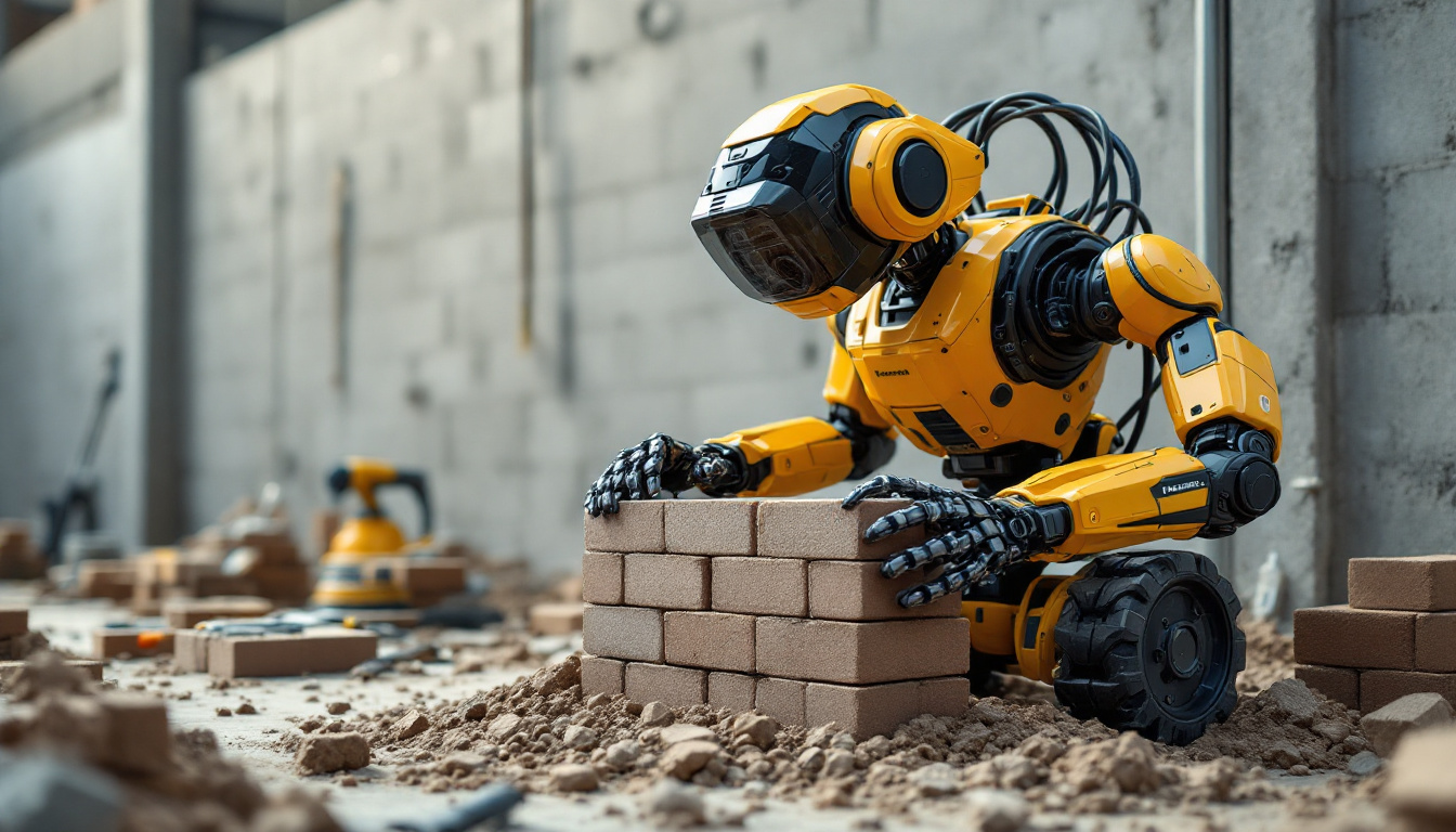 A photograph of a bricklaying robot in action on a construction site