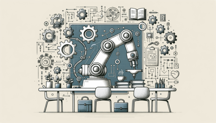 An educational robot arm in a classroom setting