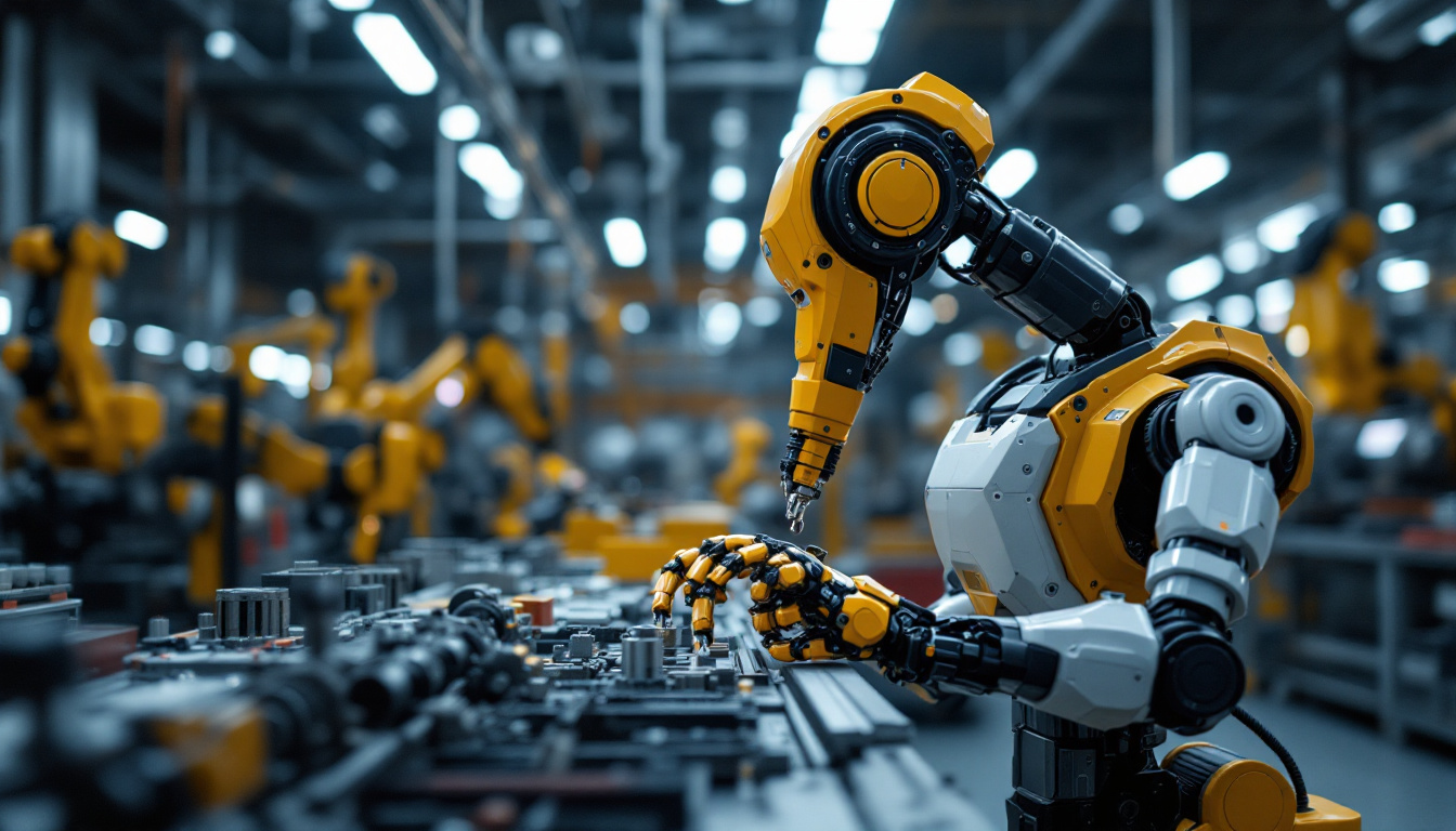 A photograph of a modern industrial robot in action within a manufacturing environment