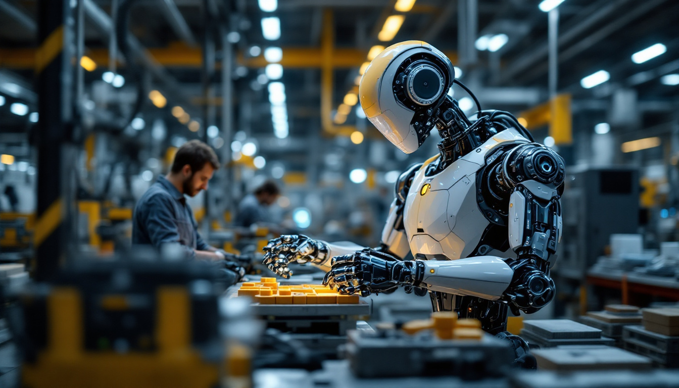 A photograph of a modern industrial robot in action within a manufacturing environment