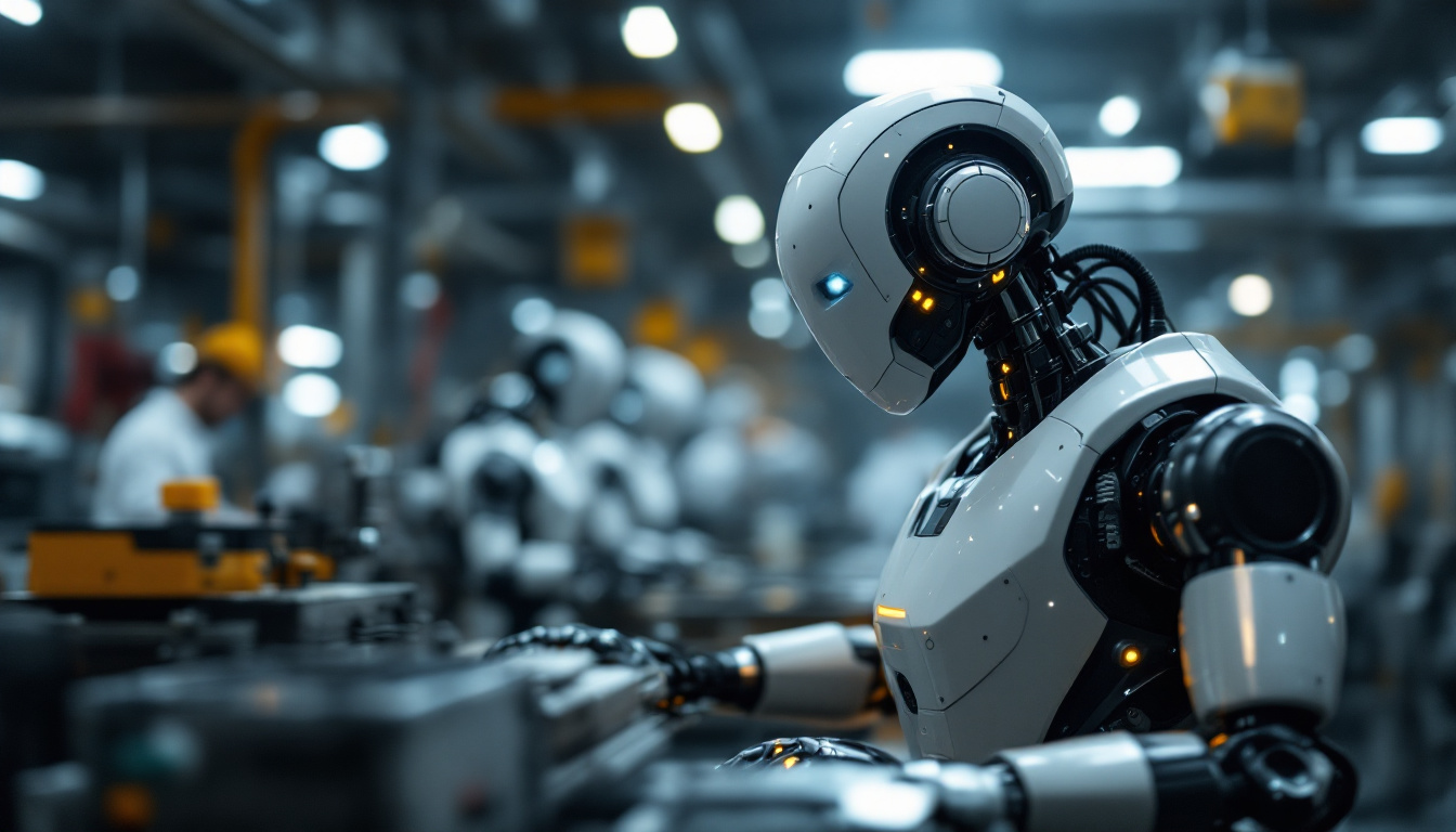 A photograph of a modern industrial robot in action