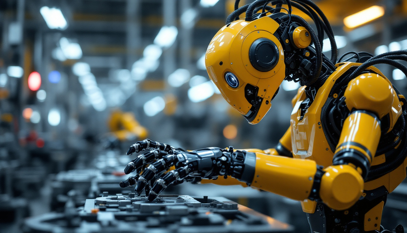 A photograph of a modern industrial robot in action within a manufacturing setting