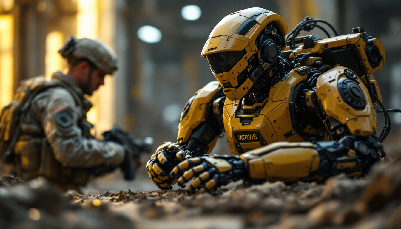 A photograph of a military robot in action