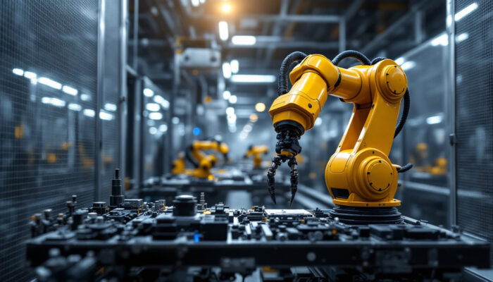 A photograph of a robotic manipulator in action within an industrial setting
