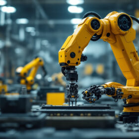 A photograph of capture a photograph of an industrial robotic arm