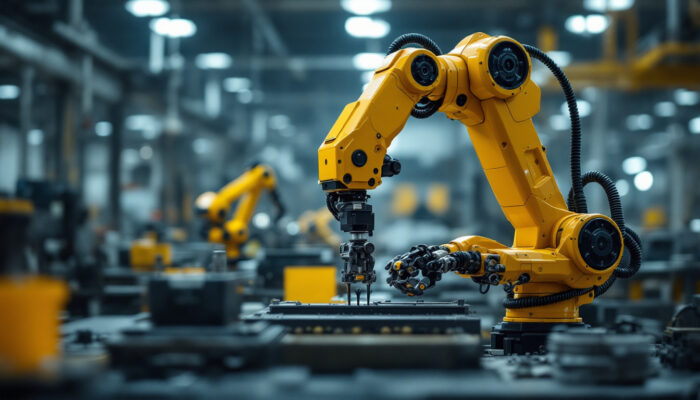 A photograph of capture a photograph of an industrial robotic arm
