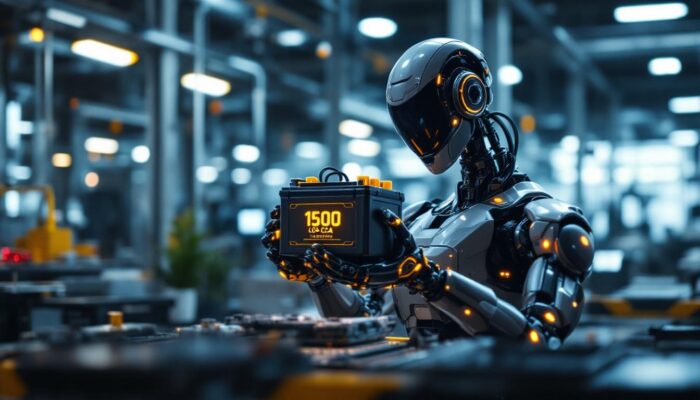 A photograph of a sleek industrial robot in action
