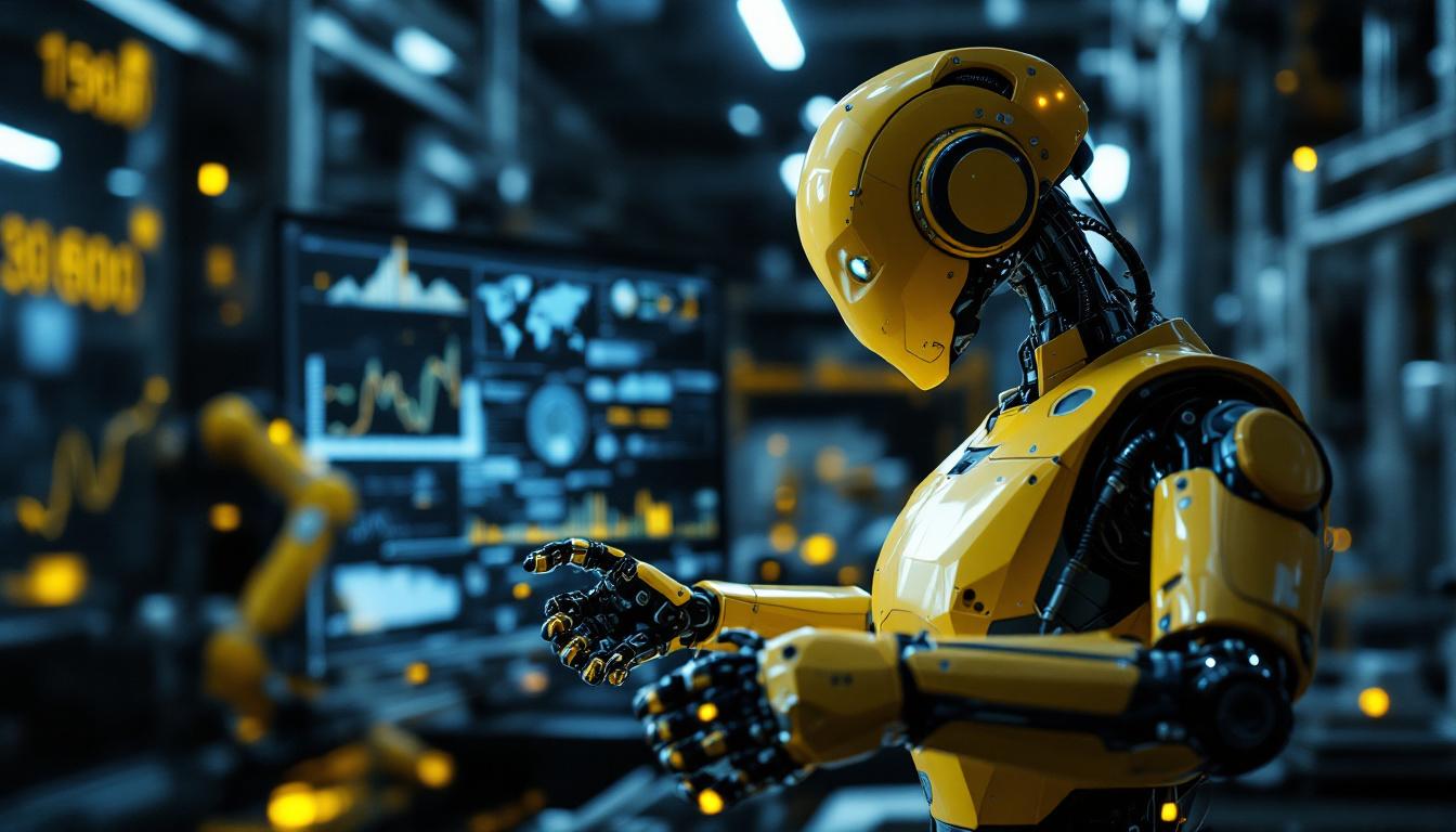 A photograph of a modern industrial robot in action
