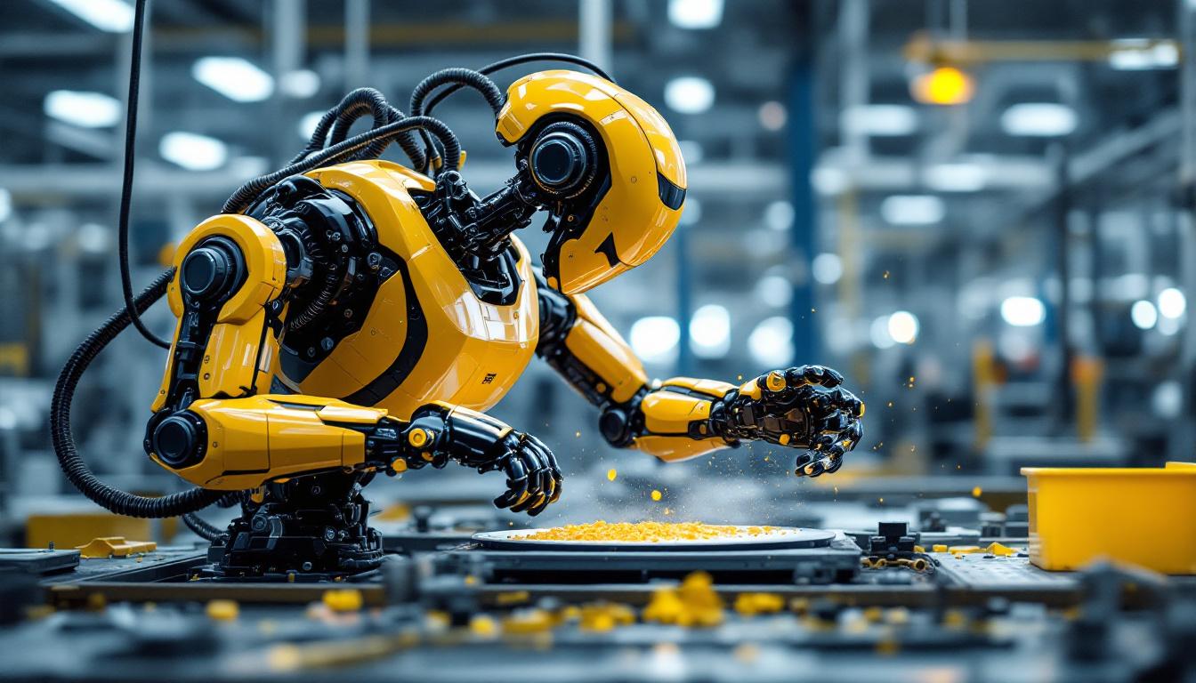A photograph of a dynamic industrial robot in action