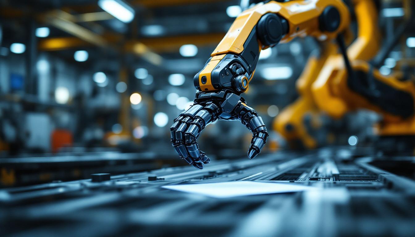 A photograph of a sleek industrial robotic arm in action