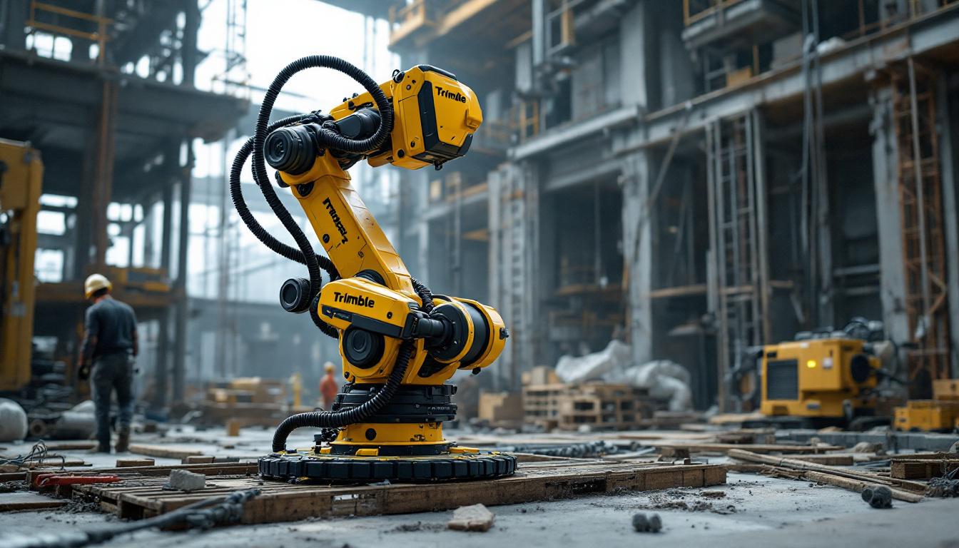 A photograph of a trimble industrial robot in action on a construction site