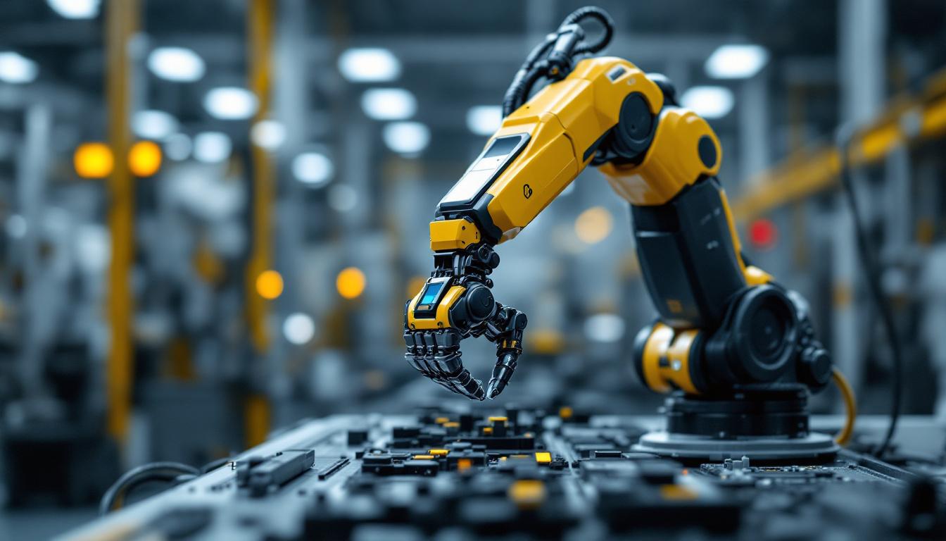 A photograph of a sleek industrial robotic arm in action