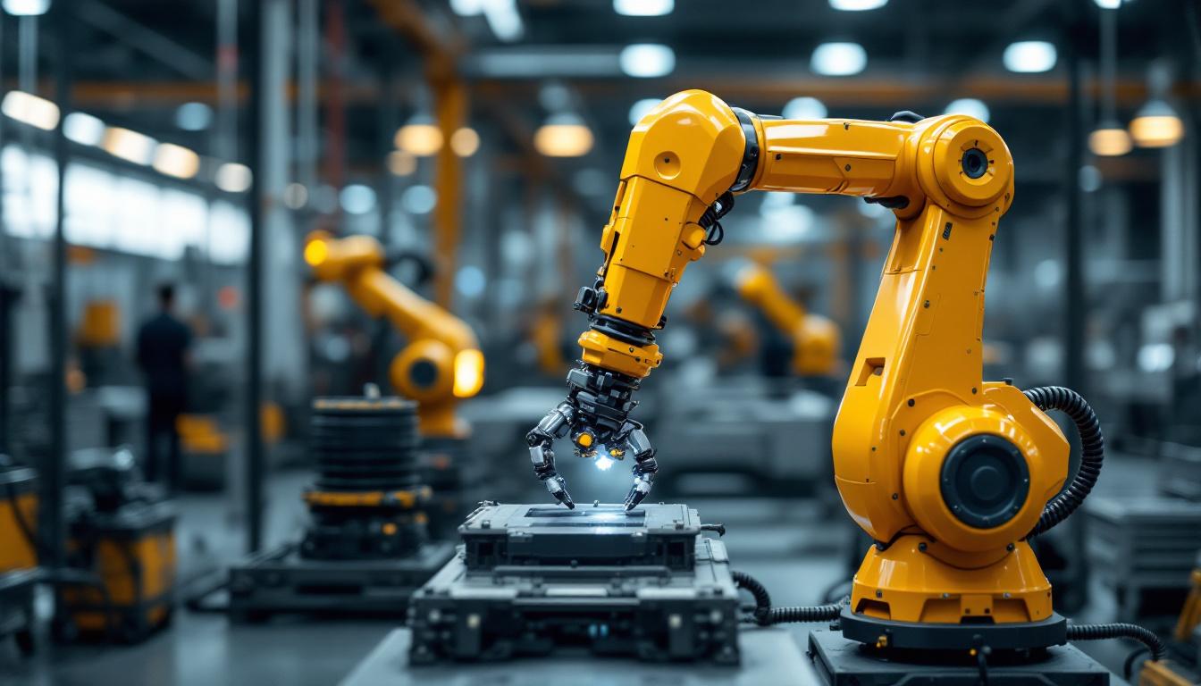 A photograph of a sleek industrial robotic arm in action
