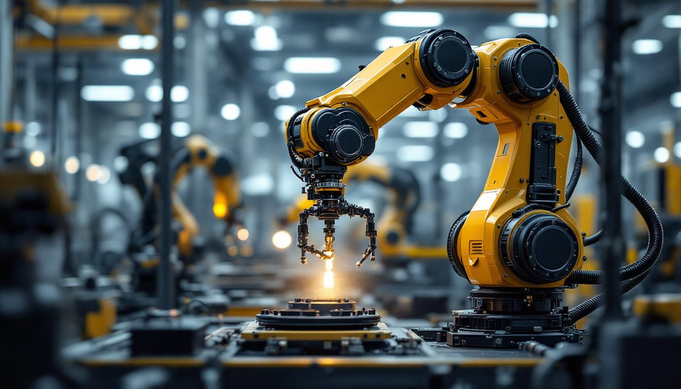 A photograph of a sleek industrial robotic arm in action