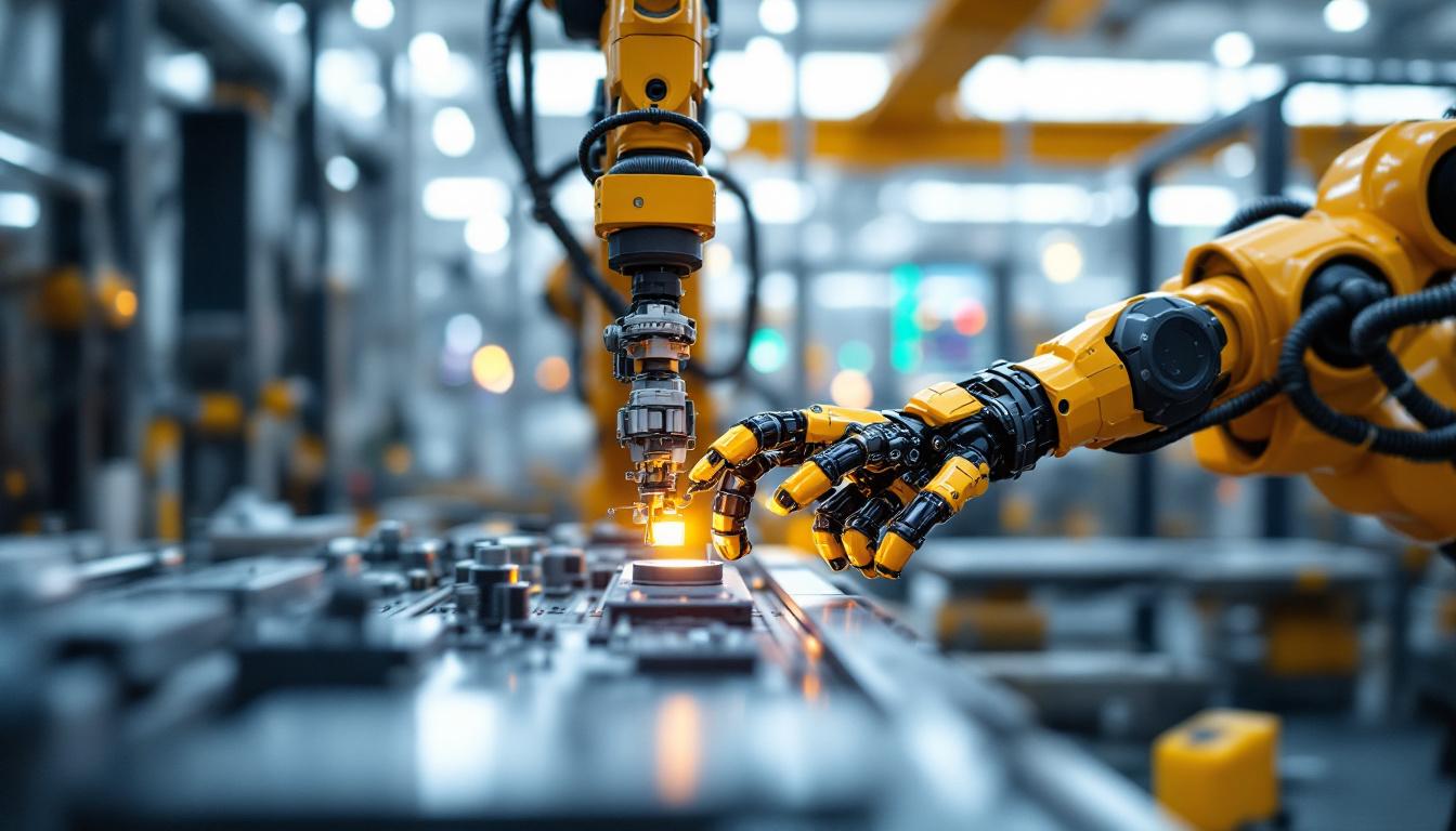 A photograph of a dynamic industrial robotics environment