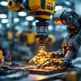 A photograph of a skilled industrial robot in action