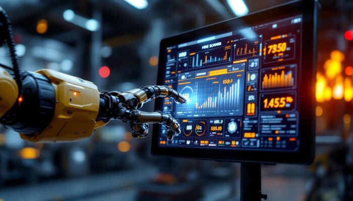 A photograph of a sleek industrial robotic arm in action
