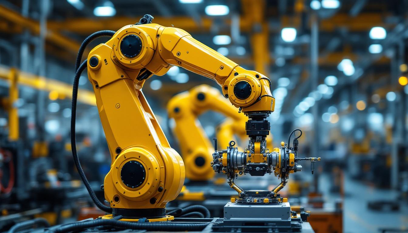 A photograph of a sleek industrial robotic arm in action